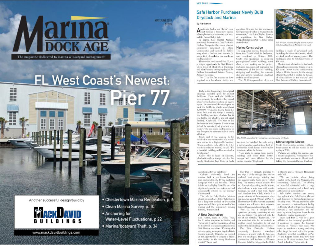 Marina Dock Age cover article for Pier 77 by Mack David Buildings